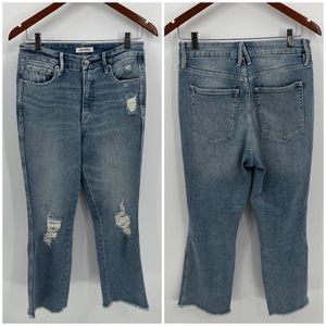 Good American good curve straight leg raw edge hem jean